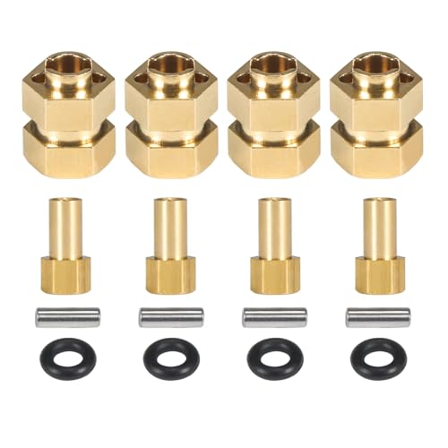 GTFRUQAS Für SCX24 C10 Für Gladiator Für Bronco AX24 1/24 RC Crawler Upgrade 1Set Messing Hub Extender 7mm Hex 1,0 Rad Felgen Adapter Mit Muttern RC Ersatzteile(Brass) von GTFRUQAS