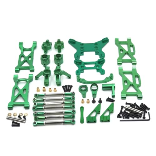 GTFRUQAS Für WLtoys 1/10 104001 104002 Metall Upgrade Zubehör Modifikation 11 Stück Set Spurstange Lenkung Tasse Für Schaukel Arm Schock Halterung RC Auto Teile RC Ersatzteile(Green) von GTFRUQAS