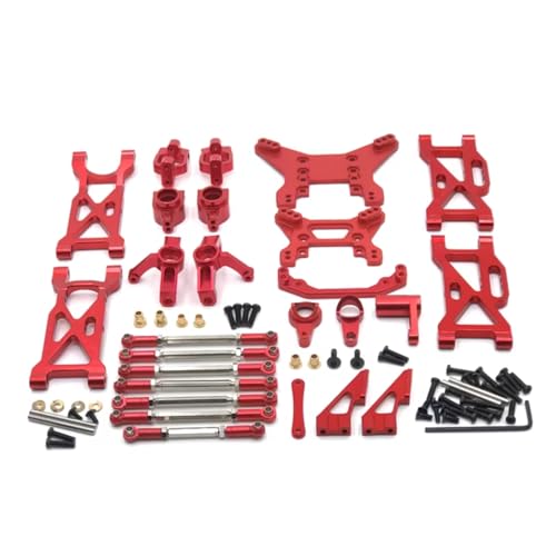 GTFRUQAS Für WLtoys 1/10 104001 104002 Metall Upgrade Zubehör Modifikation 11 Stück Set Spurstange Lenkung Tasse Für Schaukel Arm Schock Halterung RC Auto Teile RC Ersatzteile(Red) von GTFRUQAS