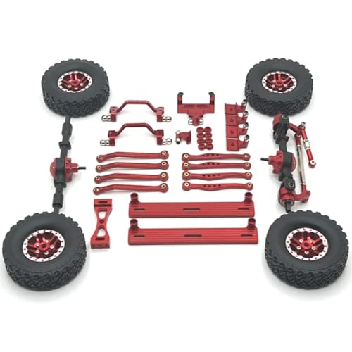 GTFRUQAS Für WPL Für C64 C64-1 1/16 RC Auto Upgrade Teile Metall Vorder- Und Hinterachse Für Chassis Link Stange Zugstange Montieren Seite Pedal Reifen Set RC Ersatzteile(Red) von GTFRUQAS