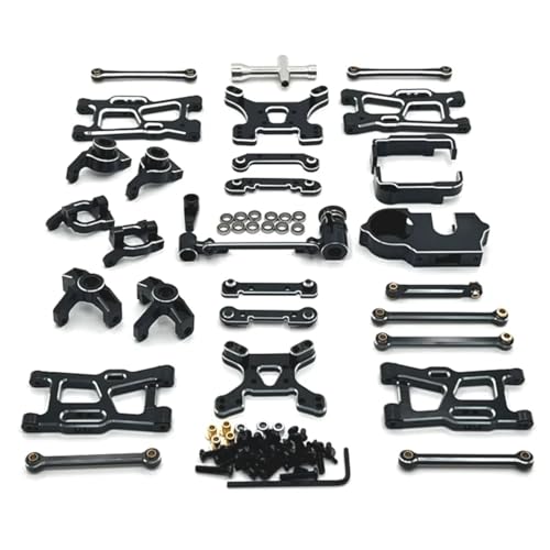 GTFRUQAS Für Wltoys Für 144001 144010 124007 124008 124017 124019 Metall Suspension Arm Lenkung Tasse Hub Carrier Shock Tower Link Upgrade Teile RC Ersatzteile(Black) von GTFRUQAS