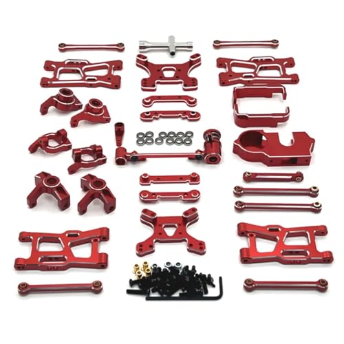 GTFRUQAS Für Wltoys Für 144001 144010 124007 124008 124017 124019 Metall Suspension Arm Lenkung Tasse Hub Carrier Shock Tower Link Upgrade Teile RC Ersatzteile(Red) von GTFRUQAS