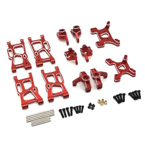 GTFRUQAS Für Wltoys Für 144001 144010 124007 124008 124017 124019 Metall Suspension Arme Lenkung Tasse Hub Träger Shock Tower Set Upgrade Teile RC Ersatzteile(Red) von GTFRUQAS