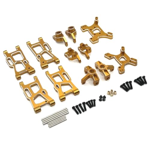 GTFRUQAS Für Wltoys Für 144001 144010 124007 124008 124017 124019 Metall Suspension Arme Lenkung Tasse Hub Träger Shock Tower Set Upgrade Teile RC Ersatzteile(Yellow) von GTFRUQAS