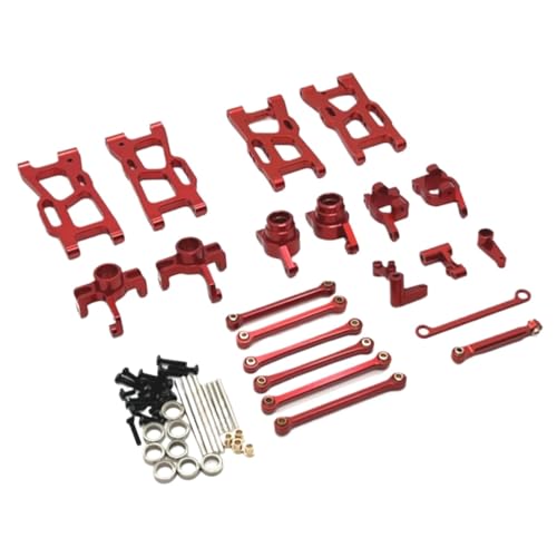 GTFRUQAS Für Wltoys Für 144016 144018 1/14 Metall Lenkung Tasse Hub Carrier Für Schaukel Arm Link Stange Lenkung Kit RC Auto Upgrade Teile Zubehör RC Ersatzteile(Red) von GTFRUQAS