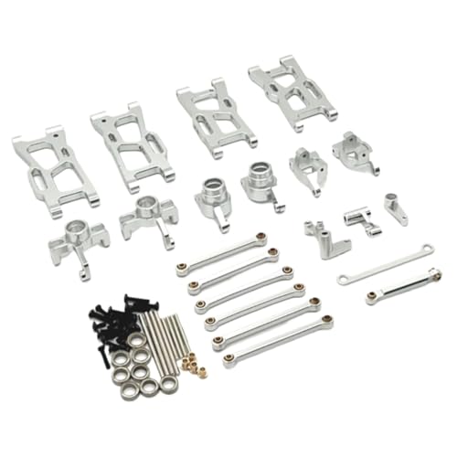 GTFRUQAS Für Wltoys Für 144016 144018 1/14 Metall Lenkung Tasse Hub Carrier Für Schaukel Arm Link Stange Lenkung Kit RC Auto Upgrade Teile Zubehör RC Ersatzteile(Silver) von GTFRUQAS