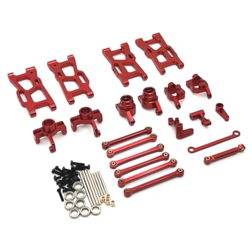 GTFRUQAS Für Wltoys Für 144016 144018 1/14 RC Auto Upgrade Teile Zubehör Metall Lenkung Tasse Hub Carrier Für Schaukel Arm Link Stange Lenkung Kit RC Ersatzteile(Red) von GTFRUQAS