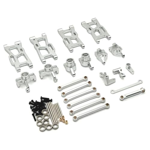 GTFRUQAS Für Wltoys Für 144016 144018 1/14 RC Auto Upgrade Teile Zubehör Metall Lenkung Tasse Hub Carrier Für Schaukel Arm Link Stange Lenkung Kit RC Ersatzteile(Silver) von GTFRUQAS