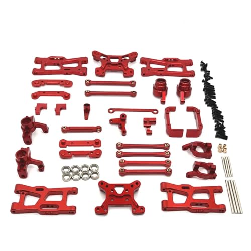 GTFRUQAS Für Wltoys Für 144016 144018 1/14 RC Auto Upgrade Teile Zubehör Metall Lenkung Tasse Hub Carrier Für Schwinge Link Stange Shock Tower Kit RC Ersatzteile(Red) von GTFRUQAS