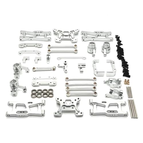 GTFRUQAS Für Wltoys Für 144016 144018 1/14 RC Auto Upgrade Teile Zubehör Metall Lenkung Tasse Hub Carrier Für Schwinge Link Stange Shock Tower Kit RC Ersatzteile(Silver) von GTFRUQAS