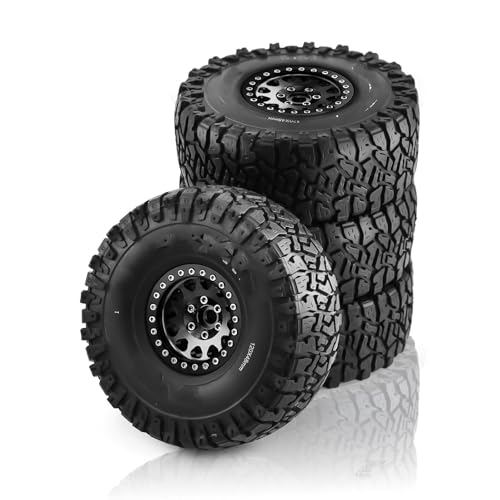 GTFRUQAS RC Ersatzteile Für Axial Für SCX10 90046 Für TRX4 Für RR10 AX10 Für Wraith 90048 90018 Für KM2 1/10 1,9 Zoll Beadlock-Felgen Gummireifen RC Rock Crawler Autoteile(Black) von GTFRUQAS