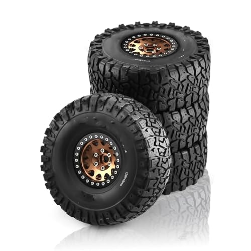 GTFRUQAS RC Ersatzteile Für Axial Für SCX10 90046 Für TRX4 Für RR10 AX10 Für Wraith 90048 90018 Für KM2 1/10 1,9 Zoll Beadlock-Felgen Gummireifen RC Rock Crawler Autoteile(Metallic) von GTFRUQAS