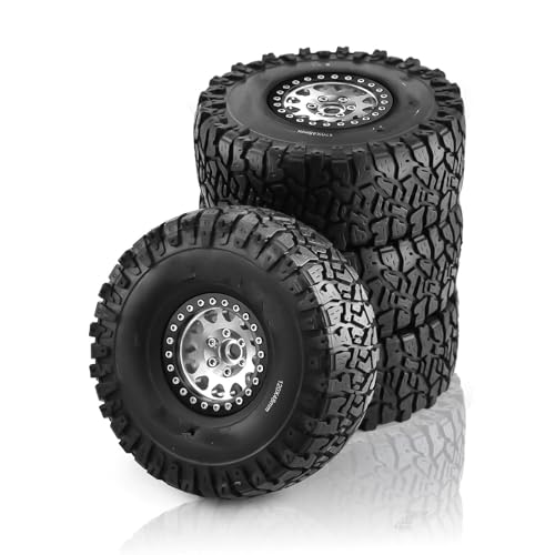 GTFRUQAS RC Ersatzteile Für Axial Für SCX10 90046 Für TRX4 Für RR10 AX10 Für Wraith 90048 90018 Für KM2 1/10 1,9 Zoll Beadlock-Felgen Gummireifen RC Rock Crawler Autoteile(Silver) von GTFRUQAS