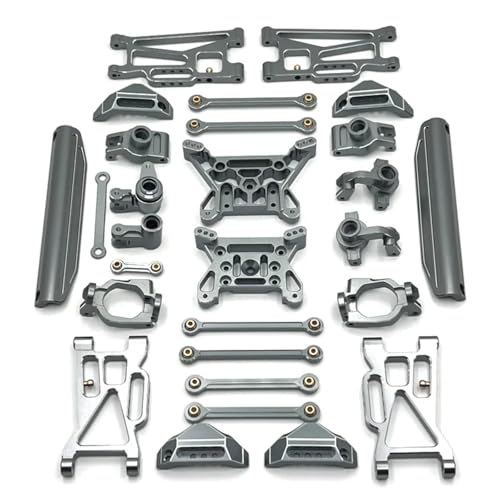 GTFRUQAS RC Ersatzteile Für MJX 1/10 10208 RC Auto Metall Vorne Hinten Für Schaukel Arm Lenkung Tasse Hub Carrier Link Stange Schock Turm Set Upgrade Teile Zubehör(Grey) von GTFRUQAS