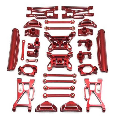 GTFRUQAS RC Ersatzteile Für MJX 1/10 10208 RC Auto Metall Vorne Hinten Für Schaukel Arm Lenkung Tasse Hub Carrier Link Stange Schock Turm Set Upgrade Teile Zubehör(Red) von GTFRUQAS