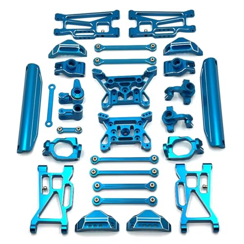 GTFRUQAS RC Ersatzteile Für MJX 10208 Little Für Monster 1/10 Metall Vorne Hinten Für Schaukel Arm Lenkung Tasse Hub Carrier Link Stange Schock Turm Set(Blue) von GTFRUQAS