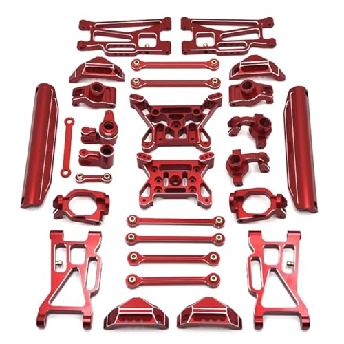 GTFRUQAS RC Ersatzteile Für MJX 10208 Little Für Monster 1/10 Metall Vorne Hinten Für Schaukel Arm Lenkung Tasse Hub Carrier Link Stange Schock Turm Set(Red) von GTFRUQAS