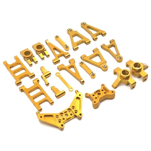 GTFRUQAS RC Ersatzteile Für MJX 14301 14302 1/14 Metall Suspension Arm Lenkung Tasse Link Stange Lenkung Montage Shock Tower Set RC Auto Upgrade Teile Kit(Yellow) von GTFRUQAS