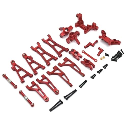 GTFRUQAS RC Ersatzteile Für MJX 16207 1/16 RC Auto Metall Suspension Arm Lenkung Tasse Link Stange Schock Turm Set Upgrade Teile Kit Geändert Zubehör(Red) von GTFRUQAS