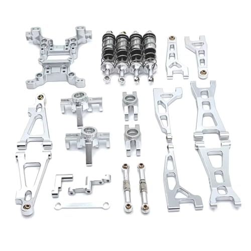 GTFRUQAS RC Ersatzteile Für MJX H16 16207 16208 16209 16210 1/16 Metall Querlenker Lenkung Tasse Stoßdämpfer Dämpfer Turm Set RC Auto Upgrade Teile Kit(Silver) von GTFRUQAS