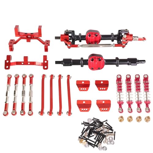 GTFRUQAS RC Ersatzteile Für MN Für MN99S Zweite Generation 1/12 Metall Vorder- Und Hinterachse Spurstange Stoßdämpfer Kit RC Auto Upgrade Teile Modifiziertes Zubehör(Black and red) von GTFRUQAS