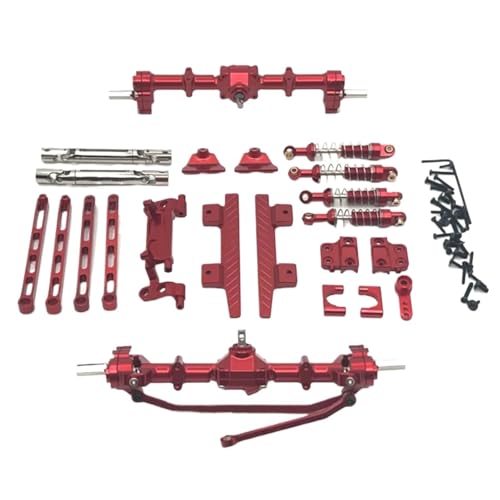 GTFRUQAS RC Ersatzteile Für MN82 1/12 Portalachse Aus Metall Vorne Und Hinten Für Chassis Verbindungsstange Zugstangenhalterung Stoßdämpfer Seitenpedal RC-Auto-Upgrade-Teile(Red) von GTFRUQAS