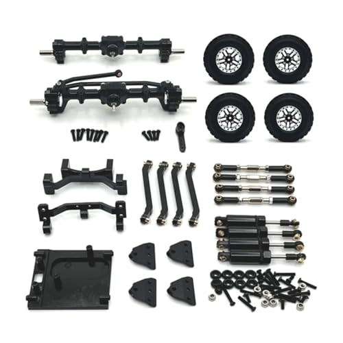 GTFRUQAS RC Ersatzteile Für MN99S 2. Generation 1/12 RC-Car Portalachse Vorne Und Hinten Für Chassis Verbindungsstange Zugstangenhalterung Stoßdämpfer Reifensatz(Black) von GTFRUQAS