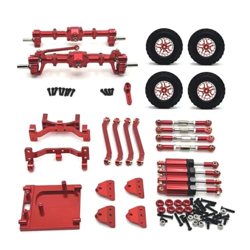 GTFRUQAS RC Ersatzteile Für MN99S 2. Generation 1/12 RC-Car Portalachse Vorne Und Hinten Für Chassis Verbindungsstange Zugstangenhalterung Stoßdämpfer Reifensatz(Red) von GTFRUQAS