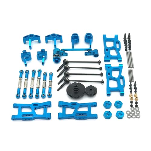 GTFRUQAS RC Ersatzteile Für WLtoys 124016 124017 124018 124019 144001 144010 144002 Metall Upgrade Kit Antriebswelle Zugstange Schaukel Arm Lenkung Tasse Getriebe Lager RC Auto Teile(Blue) von GTFRUQAS