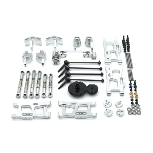 GTFRUQAS RC Ersatzteile Für WLtoys 124016 124017 124018 124019 144001 144010 144002 Metall Upgrade Kit Antriebswelle Zugstange Schaukel Arm Lenkung Tasse Getriebe Lager RC Auto Teile(Silver) von GTFRUQAS