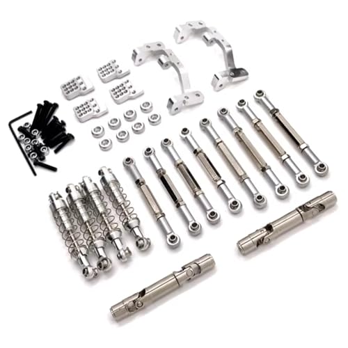 GTFRUQAS RC Ersatzteile Für WPL C14 C24 C24-1 C54 1/16 RC Auto Metall Für Chassis Link Stange Zugstange Montieren Stoßdämpfer Antriebswelle Set Upgrade Teile(Silver) von GTFRUQAS