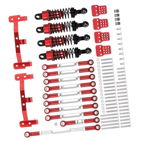 GTFRUQAS RC Ersatzteile Für WPL C24 C14 1/16 Metall Chassis Link Rod Zugstange Halterung Stoßdämpfer Halterung Halter Set Dekoration RC Auto Upgrades Teile Refit Zubehör(Red) von GTFRUQAS