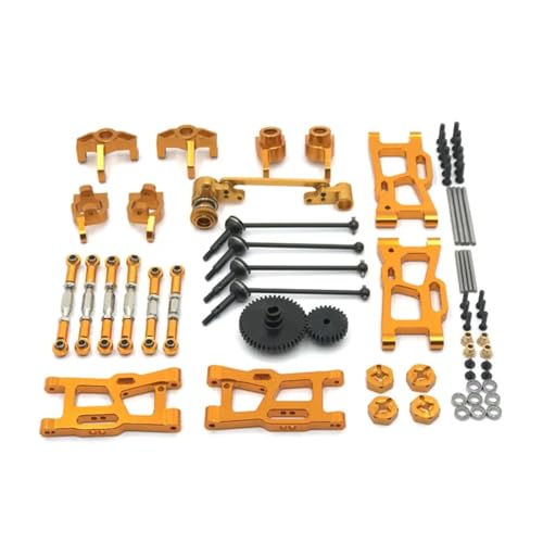 GTFRUQAS RC Ersatzteile Für Wltoys 1/12 124016 124017 124018 124019 1/14 144010 144001 144002 Metall Antriebswelle Zugstange Für Schaukel Arm Lenkung Tasse Getriebe RC Auto Upgrade Kit(Yellow) von GTFRUQAS