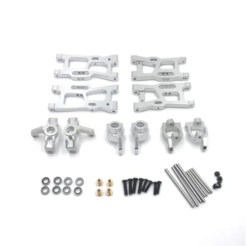 GTFRUQAS RC Ersatzteile Für Wltoys 144001 144010 124007 124008 124016 124017 124018 124019 Metall Suspension Arme Lenkung Cup Hub Carrier Set Upgrade Teile(Silver) von GTFRUQAS