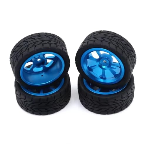 GTFRUQAS RC Ersatzteile Für Wltoys 144001 144010 124007 124016 124019 A959 A959-B 4 Stücke 65mm Gummi Reifen Metall Felge 12mm Hex Für RC Auto Upgrade Teile(Blue) von GTFRUQAS