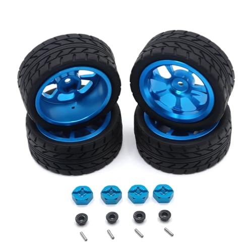 GTFRUQAS RC Ersatzteile Für Wltoys 144001 144010 124007 124016 124019 A959 A959-B 4 Stücke 65mm Gummi Reifen Metall Felge 12mm Hex RC Auto Upgrade Teile(Blue) von GTFRUQAS