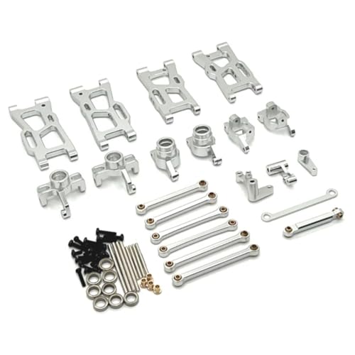 GTFRUQAS RC Ersatzteile Für Wltoys 144016 144018 1/14 Metall Lenkung Tasse Hub Carrier Für Schaukel Arm Link Stange Lenkung Kit RC Auto Upgrade Teile Zubehör(Silver) von GTFRUQAS