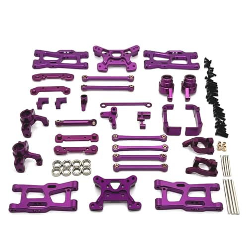 GTFRUQAS RC Ersatzteile Für Wltoys 144016 144018 1/14 RC-Auto, Metall-Lenkbecher, Nabenträger Für Schwingarm, Verbindungsstange, Stoßdämpfer-Kit, Upgrade-Teile(Purple) von GTFRUQAS