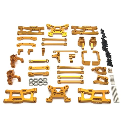 GTFRUQAS RC Ersatzteile Für Wltoys 144016 144018 1/14 RC-Auto, Metall-Lenkbecher, Nabenträger Für Schwingarm, Verbindungsstange, Stoßdämpfer-Kit, Upgrade-Teile(Yellow) von GTFRUQAS