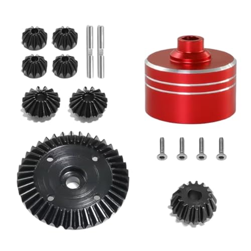 RC Ersatzteile Für Tamiya Für TT02 Für TT02B XV02 1/10 RC Auto Metall Differential Fall Und Stahl Differential Getriebe Set Upgrade Teile Zubehör(Red) von GTFRUQAS