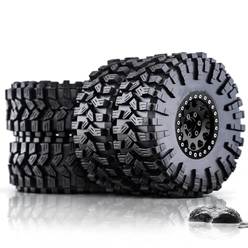 RC Ersatzteile Für Traxxas Für TRX4 D90 Für Axial Für SCX10 II III Für MST 1/10 RC Crawler Auto 4 Stücke 120mm 1,9 "Metall Beadlock Felge Gummi Reifen Set(Black) von GTFRUQAS