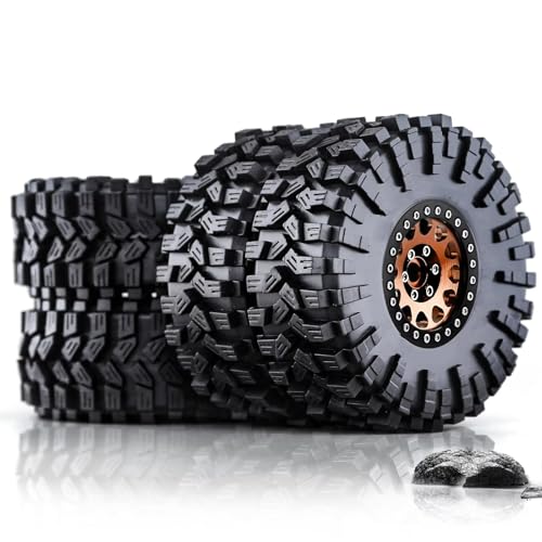 RC Ersatzteile Für Traxxas Für TRX4 D90 Für Axial Für SCX10 II III Für MST 1/10 RC Crawler Auto 4 Stücke 120mm 1,9 "Metall Beadlock Felge Gummi Reifen Set(Brown) von GTFRUQAS