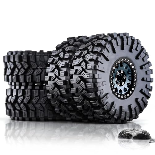 RC Ersatzteile Für Traxxas Für TRX4 D90 Für Axial Für SCX10 II III Für MST 1/10 RC Crawler Auto 4 Stücke 120mm 1,9 "Metall Beadlock Felge Gummi Reifen Set(Metallic) von GTFRUQAS