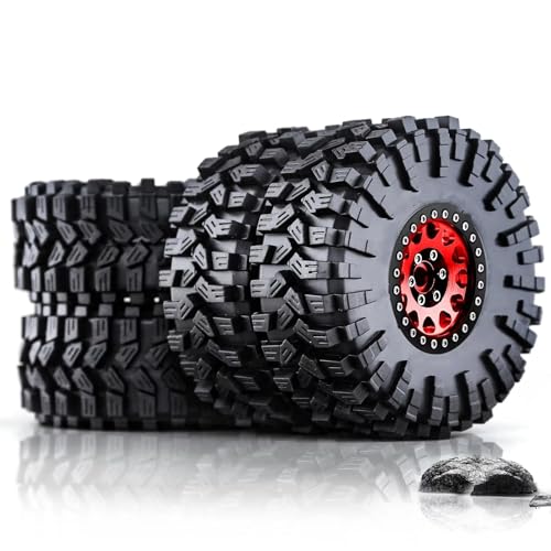 RC Ersatzteile Für Traxxas Für TRX4 D90 Für Axial Für SCX10 II III Für MST 1/10 RC Crawler Auto 4 Stücke 120mm 1,9 "Metall Beadlock Felge Gummi Reifen Set(Red) von GTFRUQAS