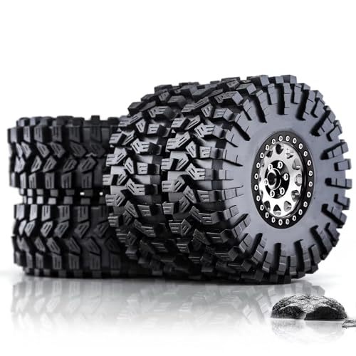 RC Ersatzteile Für Traxxas Für TRX4 D90 Für Axial Für SCX10 II III Für MST 1/10 RC Crawler Auto 4 Stücke 120mm 1,9 "Metall Beadlock Felge Gummi Reifen Set(Silver) von GTFRUQAS