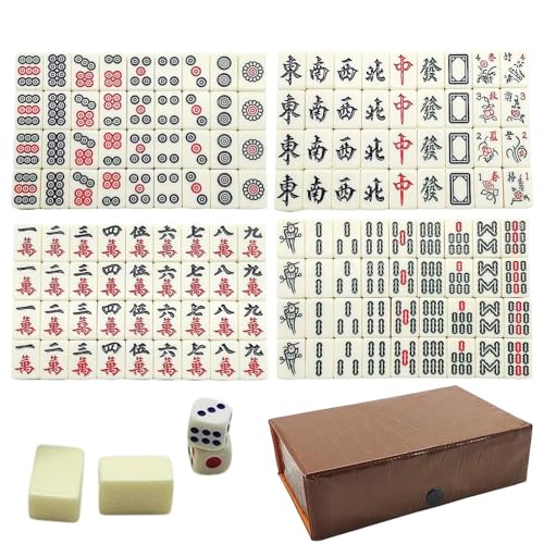 GTFYUDGH 144 Stück Mahjong Kacheln Set, Mahjong Fliesen, Antique Mahjong Set, Reise Tragbares Chinesisches Mah Jong Mit 2 Würfeln, 2 Reserve-Mahjong-Kacheln, Familien Mah Jong Für Zuhause Unterwegs von GTFYUDGH