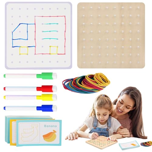 GTFYUDGH Geoboard aus Holz - Puzzle-Brett für Kinder - Geoboard mit Gummibändern, grafischen Mathe-Musterblöcken, Geo-Brett – -Lernspielzeug für Kinder GTFYUDGH Geoboard aus Holz - Puzzle-Brett für Kinder - Geoboard mit Gummibändern, grafischen Mathe-Musterblöcken, Geo-Brett – -Lernspielzeug für Kinder von GTFYUDGH