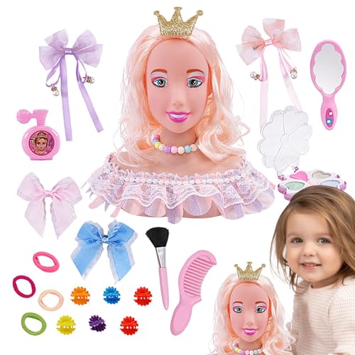 GTFYUDGH Make-up-Puppenkopf für Mädchen, Make-up- und Haarstyling-Puppe, Styling Head Kinderspielzeug, 20X Make-up-Spielzeug, Haar-Styling-Puppe, Make-up-Kopf mit Haar-Accessoires, Haar-Styling-Kopf von GTFYUDGH