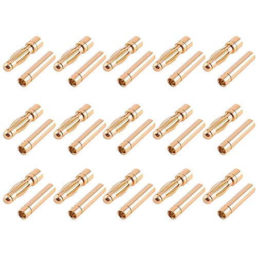 GTIWUNG 15 Paar 4mm Vergoldete Bananenstecker Motor Elektronische Stecker, RC Brushless Motor ESC vergoldete Bananenstecker Kugelstecker (15Pcs 4mm Männlicher Stecker + 15Pcs 4mm Buchse Stecker) von GTIWUNG