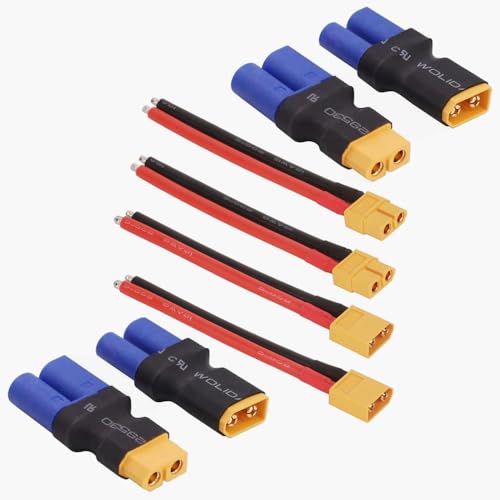 GTIWUNG 2 Paar XT60 Stecker mit Kabel 10cm 12AWG Silikon Draht + 4 Stück XT60 zu EC5 Adapter, EC5 zu XT60 Männlich Weiblich Kompakter Kabelloser Power Konverter Stecker für RC Lipo, FPV Drone von GTIWUNG